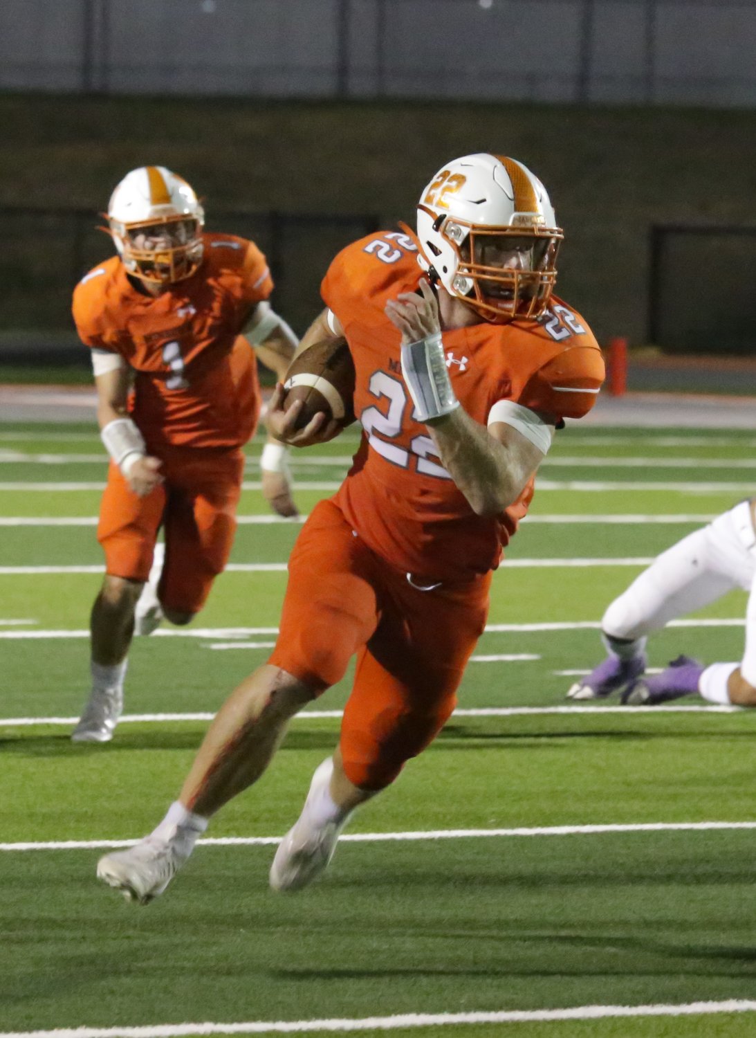 Mineola’s Dawson Pendergrass carried for 169 yards on 36 carries against Mt. Vernon. He ran for two touchdowns and threw for a third.